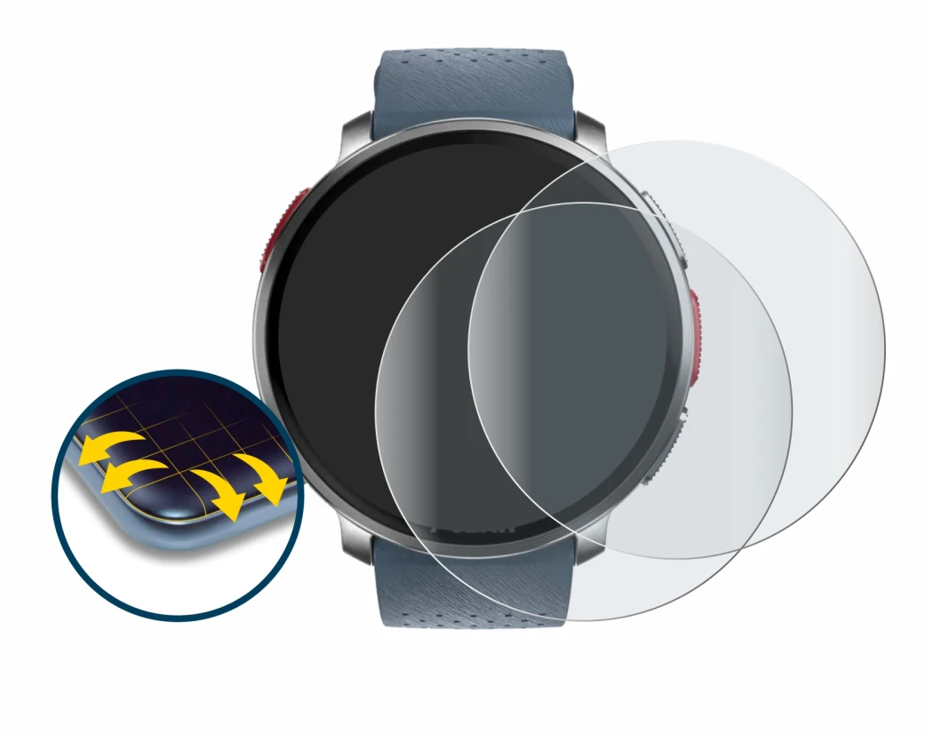 Image de l'appareil Polar Vantage V3 avec une grande variété de protections d'écran.