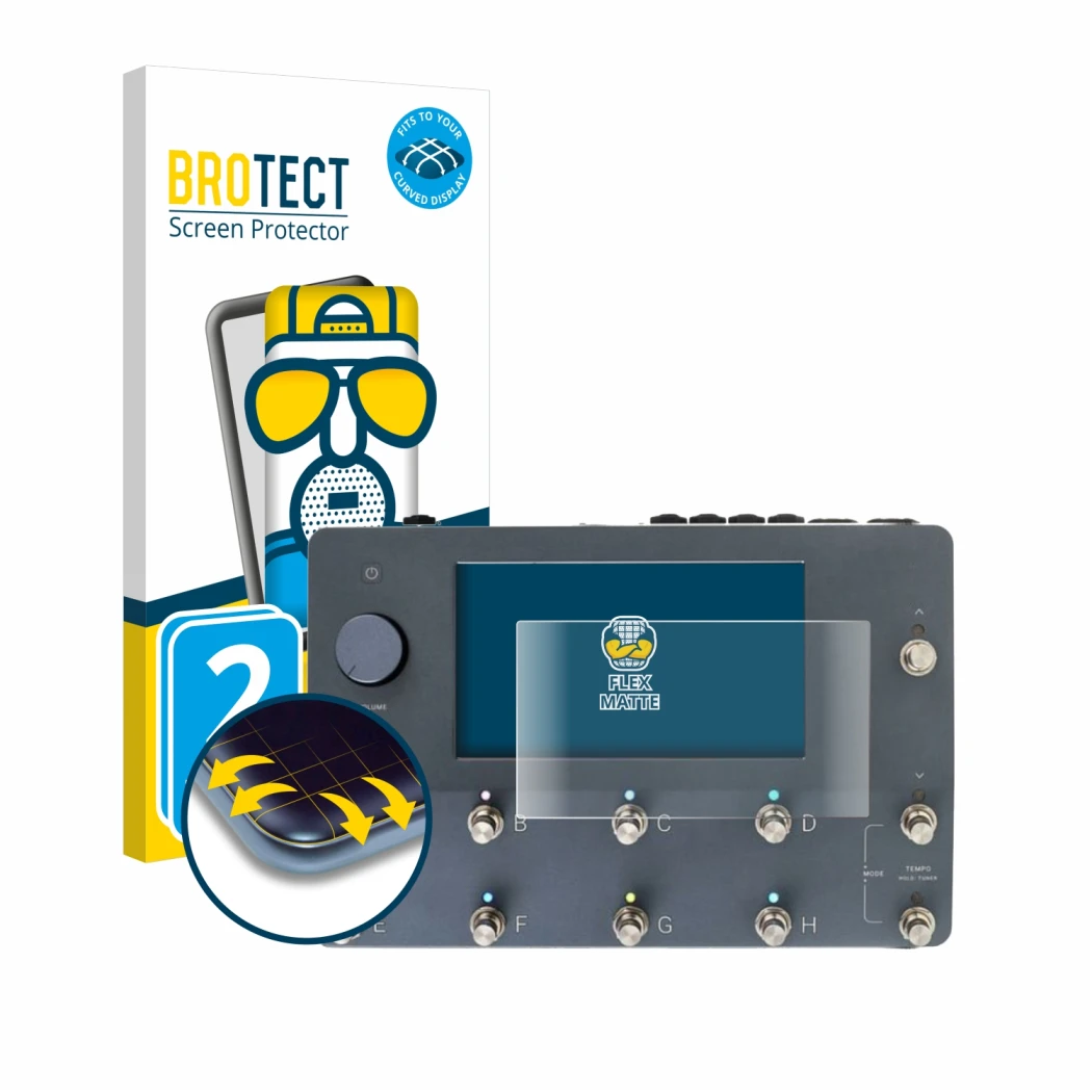 Face avant d’un emballage produit avec le logo de la marque BROTECT. À côté, l’appareil Neural DSP Quad Cortex est représenté 