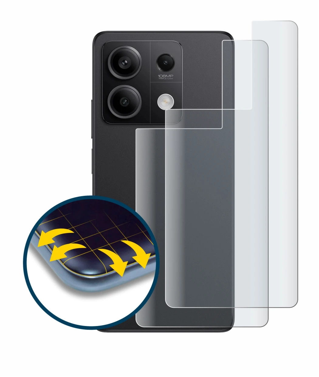 Image de l'appareil Xiaomi Redmi Note 13 Pro 5G (Arrière) avec une grande variété de protections d'écran.