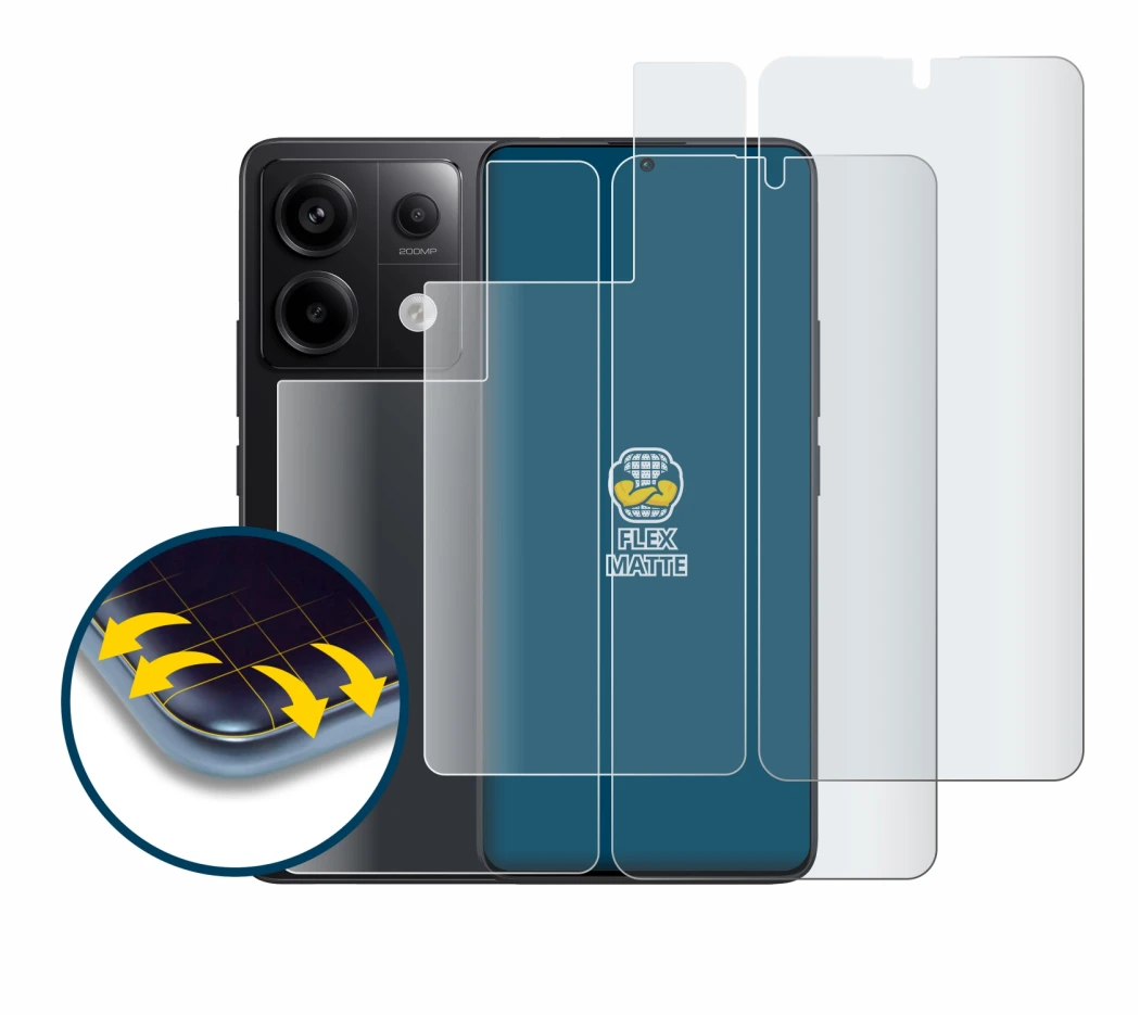 Image de l'appareil Xiaomi Redmi Note 13 Pro 5G (Avant+Arrière) avec une grande variété de protections d'écran.