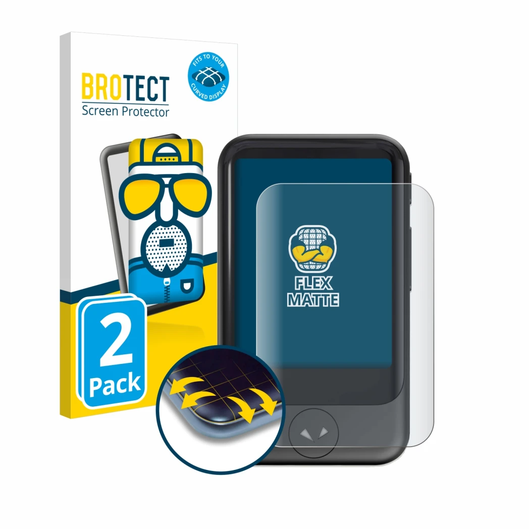 Face avant d’un emballage produit avec le logo de la marque BROTECT. À côté, l’appareil Pocketalk S est représenté avec la pro