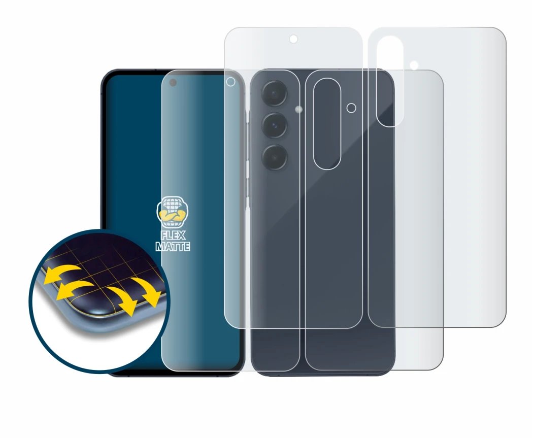 Image de l'appareil Samsung Galaxy A35 5G (Avant+Arrière) avec une grande variété de protections d'écran.