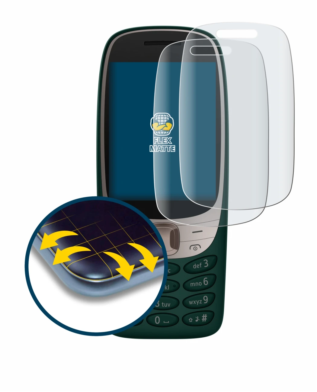 Image de l'appareil Nokia 6310 (2024) avec une grande variété de protections d'écran.