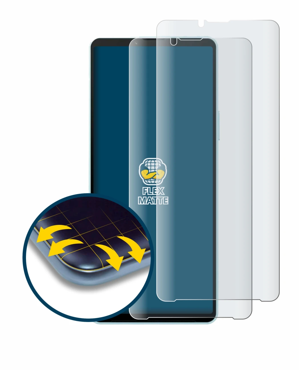 Image de l'appareil Sony Xperia 10 VI avec une grande variété de protections d'écran.