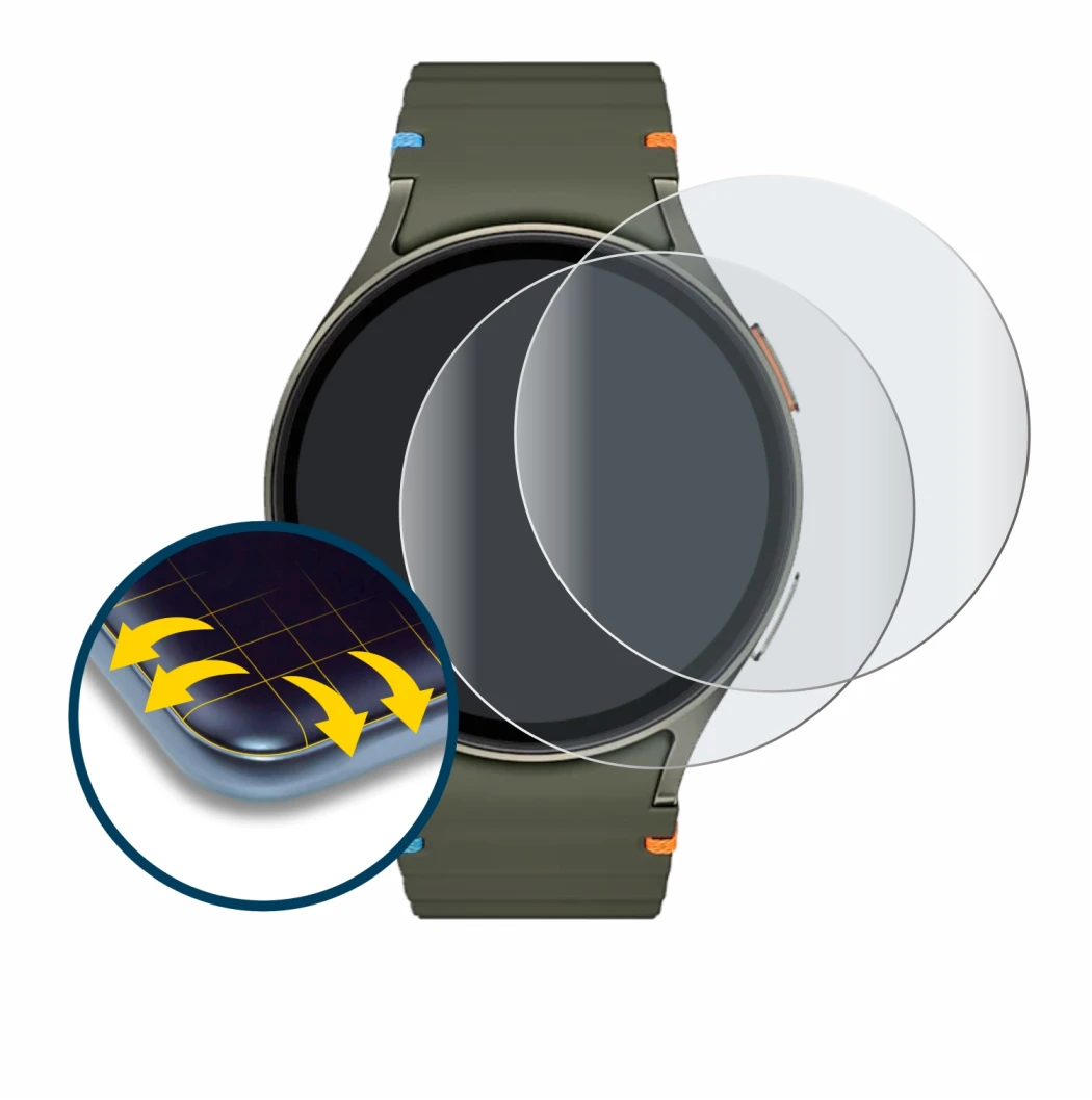 Image de l'appareil Samsung Galaxy Watch 7 (44 mm) avec une grande variété de protections d'écran.