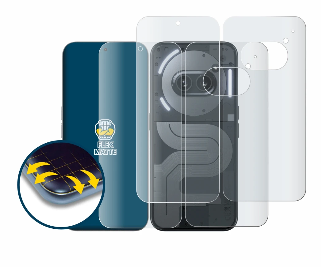 Image de l'appareil Nothing Phone (2a) Plus (Avant+Arrière) avec une grande variété de protections d'écran.