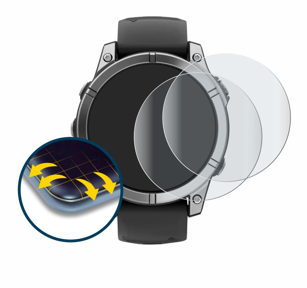 Image de l'appareil Garmin Fenix E avec une grande variété de protections d'écran.