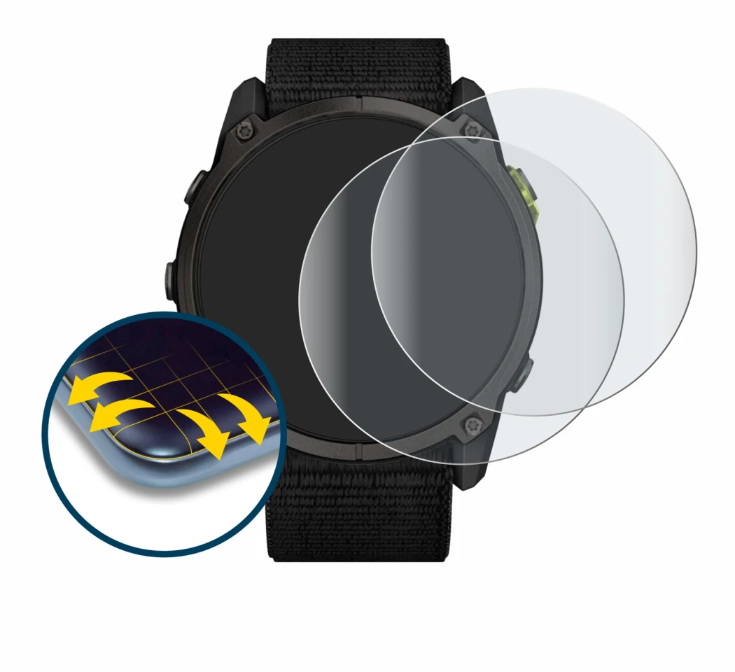 Image de l'appareil Garmin Enduro 3 avec une grande variété de protections d'écran.