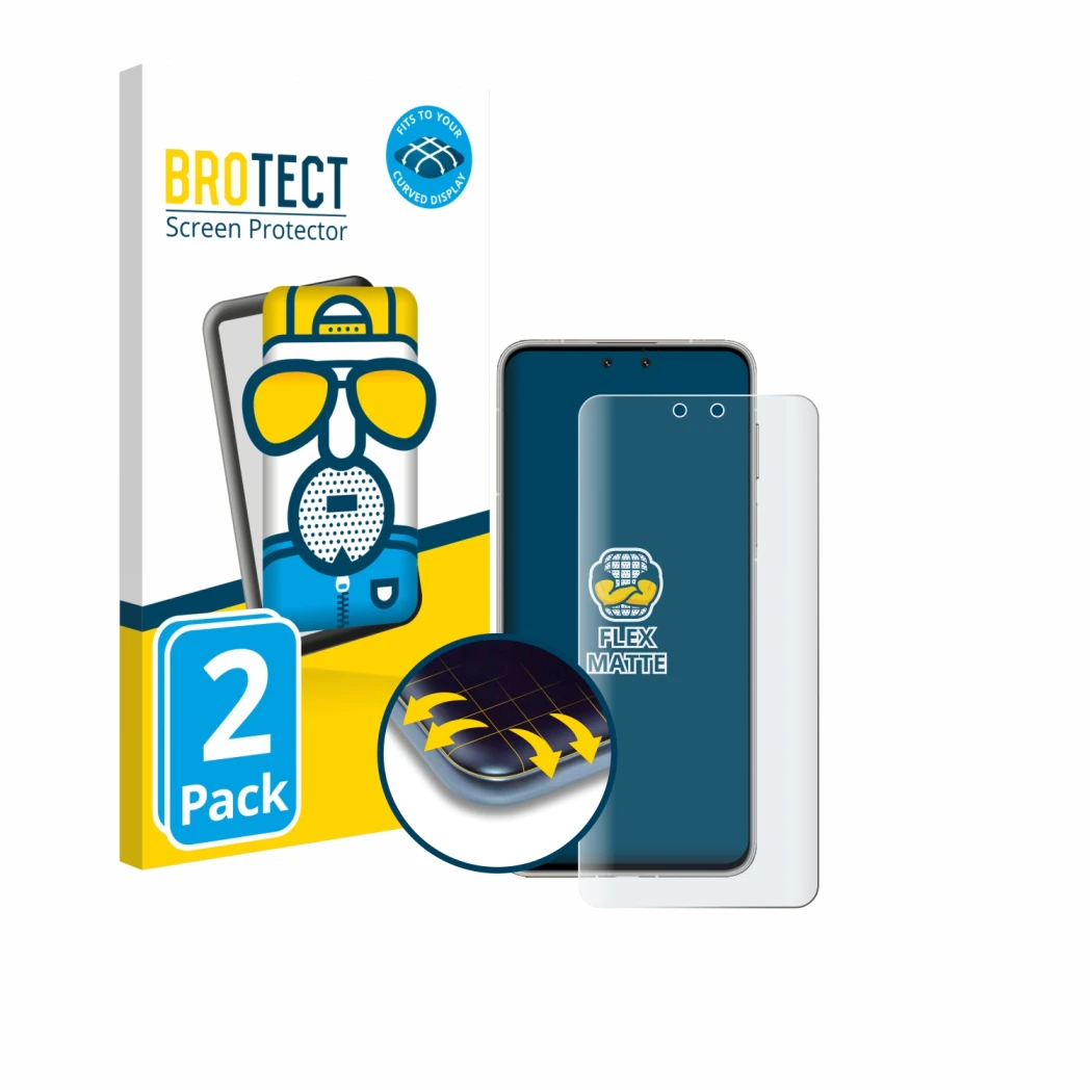 Face avant d’un emballage produit avec le logo de la marque BROTECT. À côté, l’appareil Huawei Mate 70 Pro Plus est représenté