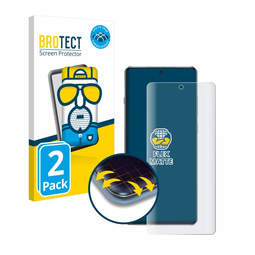 Face avant d’un emballage produit avec le logo de la marque BROTECT. À côté, l’appareil OnePlus 13R est représenté avec la pro