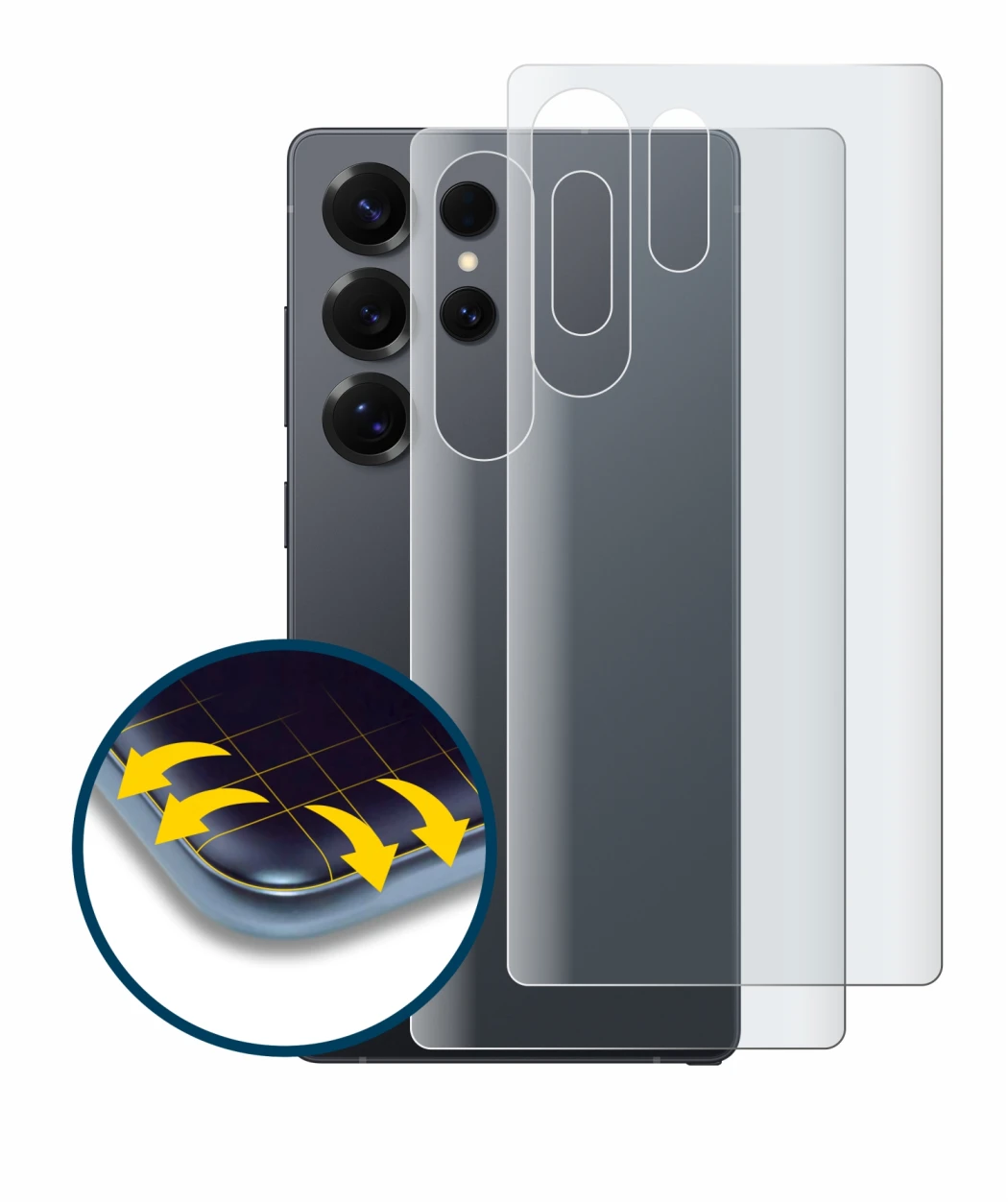 Image de l'appareil Samsung Galaxy S25 Ultra Enterprise Edition (Arrière) avec une grande variété de protections d'écran.