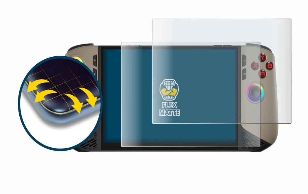 Image de l'appareil MSI Claw 8 AI+ avec une grande variété de protections d'écran.