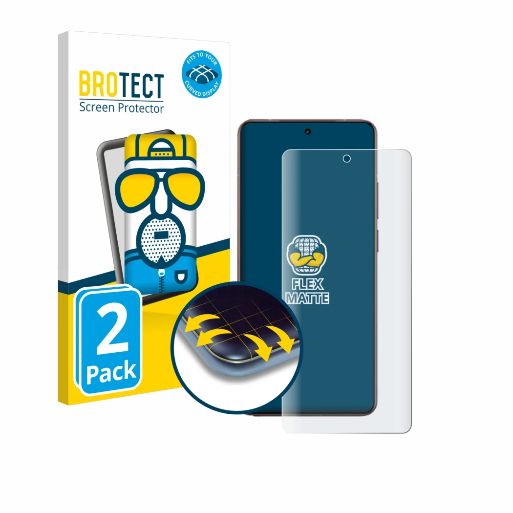 Face avant d’un emballage produit avec le logo de la marque BROTECT. À côté, l’appareil realme GT 7 Pro Racing est représenté 