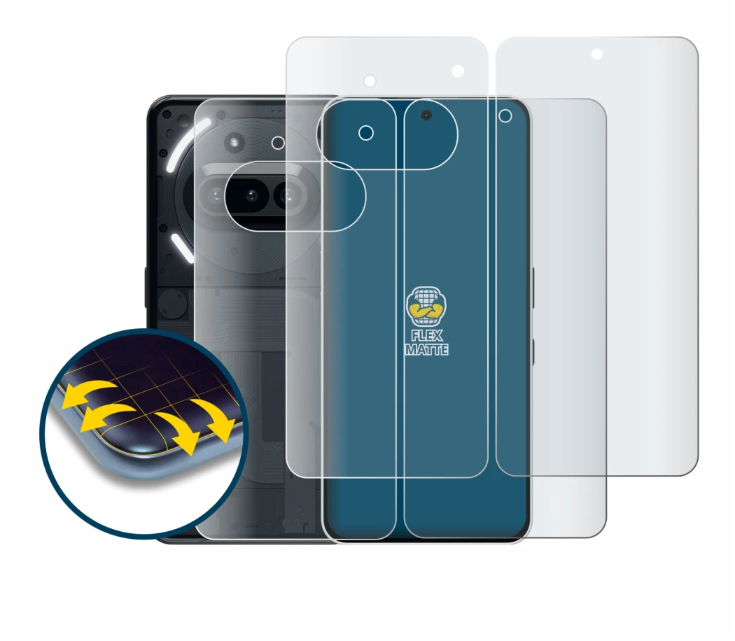 Image de l'appareil Nothing Phone (3a) (Avant+Arrière) avec une grande variété de protections d'écran.