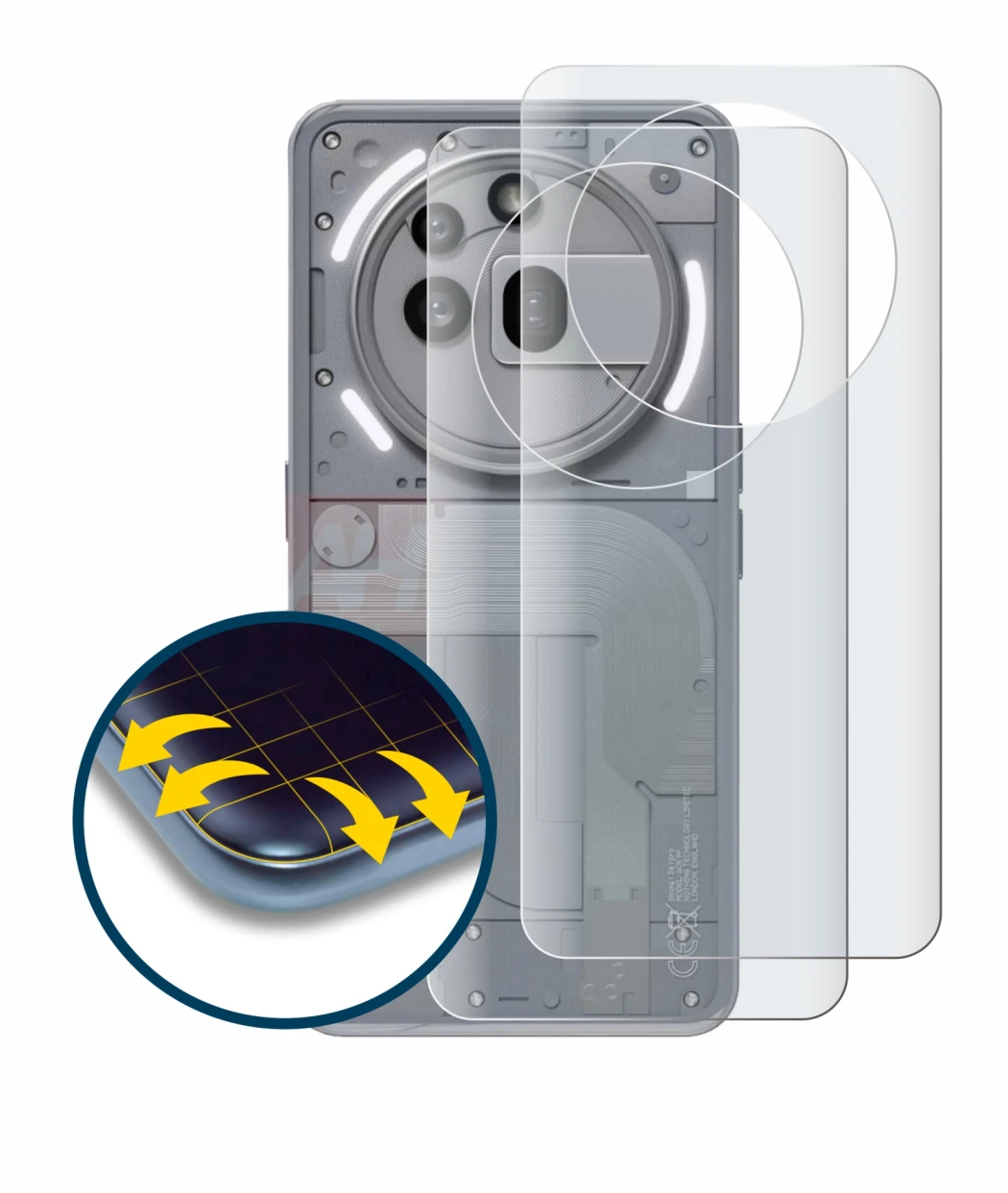 Image de l'appareil Nothing Phone (3a) Pro (Arrière) avec une grande variété de protections d'écran.