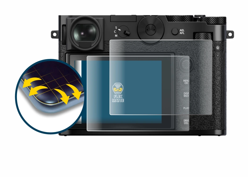 Image de l'appareil Fujifilm GFX 100RF avec une grande variété de protections d'écran.