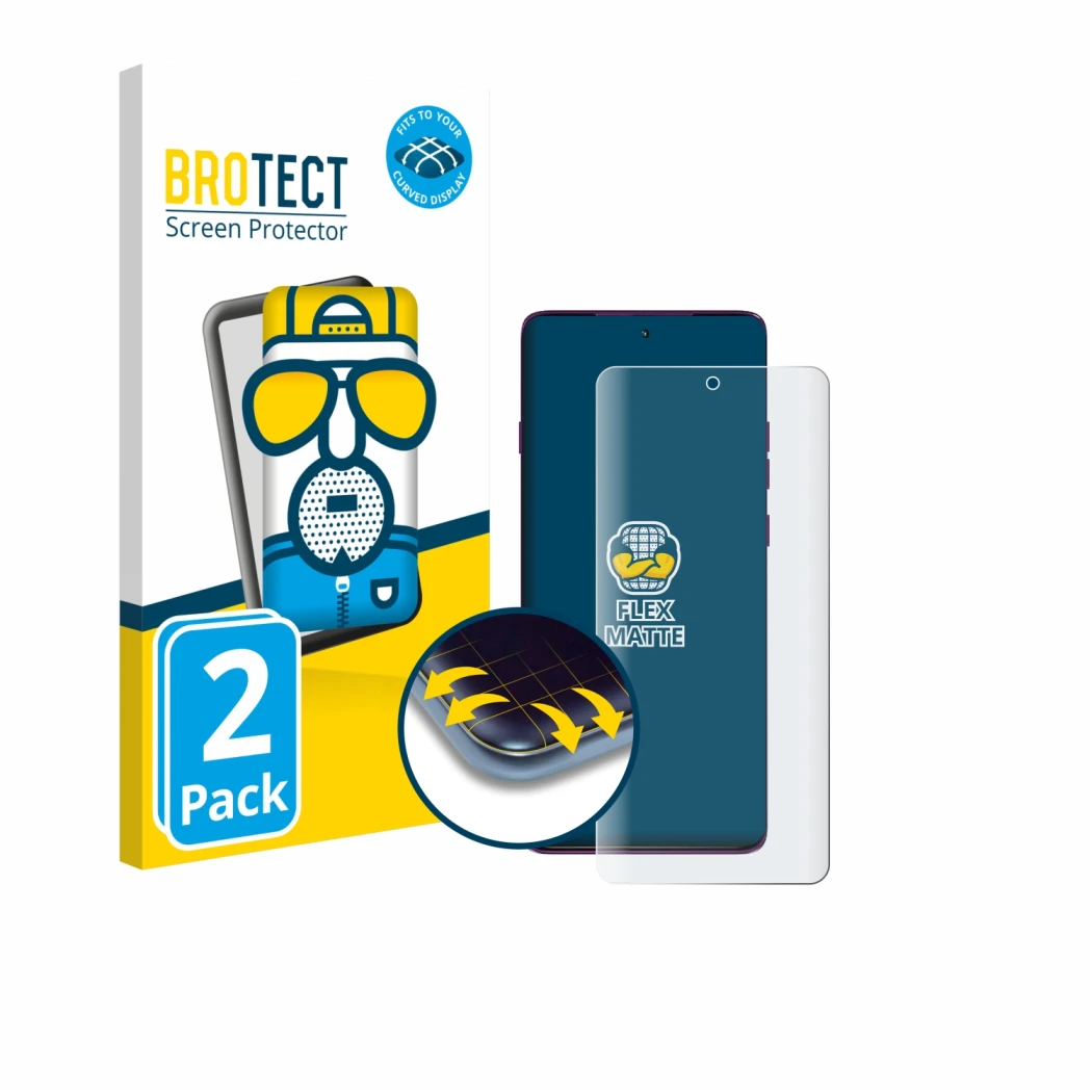 Face avant d’un emballage produit avec le logo de la marque BROTECT. À côté, l’appareil Motorola Edge 60 Pro est représenté av