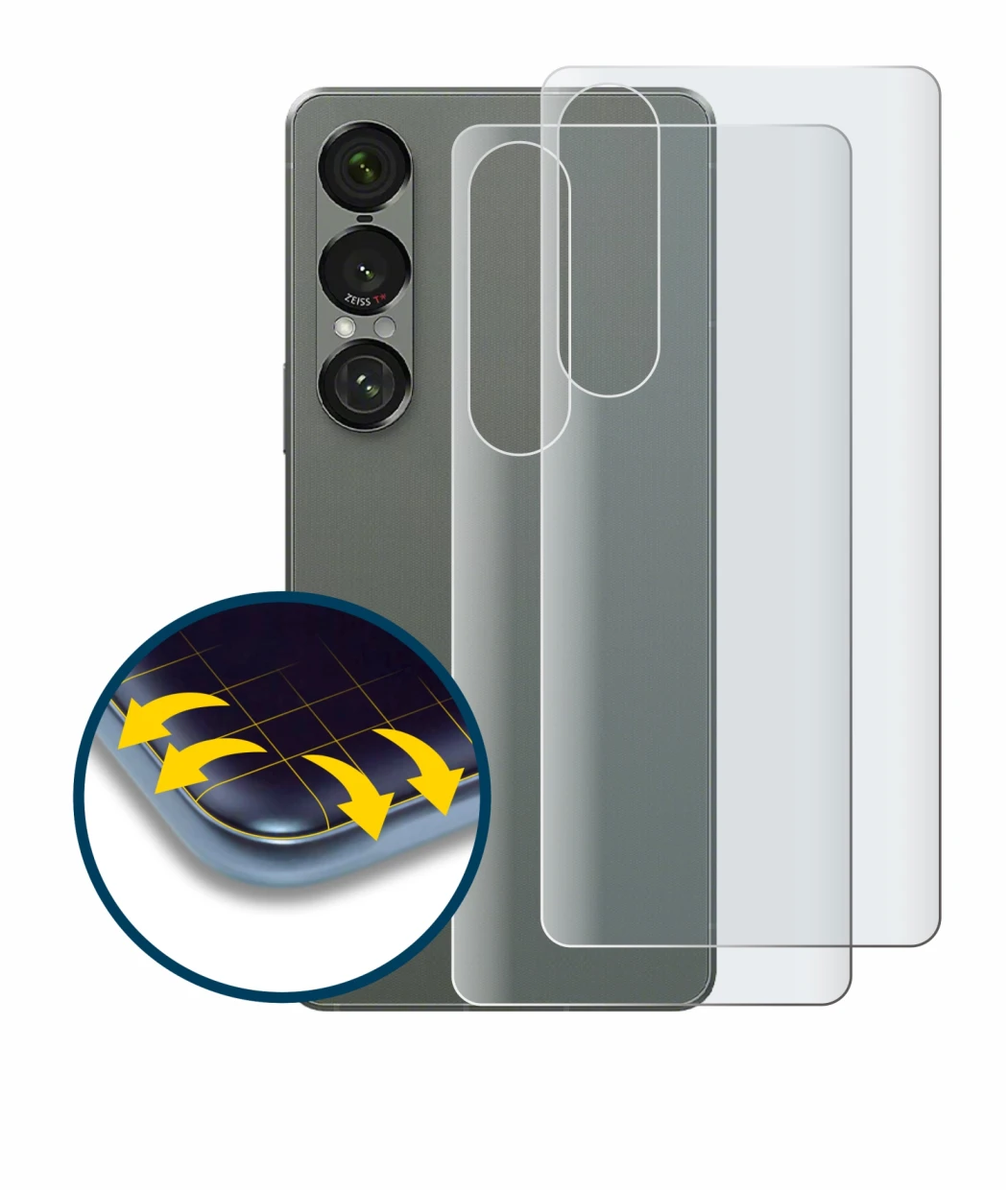 Image de l'appareil Sony Xperia 1 VII (Arrière) avec une grande variété de protections d'écran.