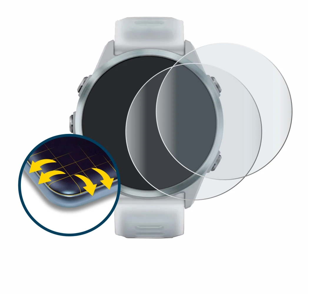 Image de l'appareil Garmin Forerunner 570 (42 mm) avec une grande variété de protections d'écran.