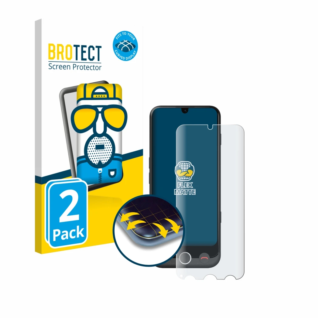 Face avant d’un emballage produit avec le logo de la marque BROTECT. À côté, l’appareil Doro Aurora A30 est représenté avec la