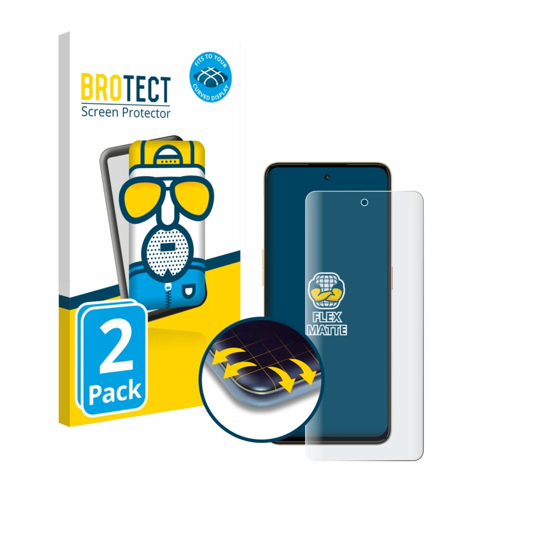 Face avant d’un emballage produit avec le logo de la marque BROTECT. À côté, l’appareil Nubia Neo 3 est représenté avec la pro