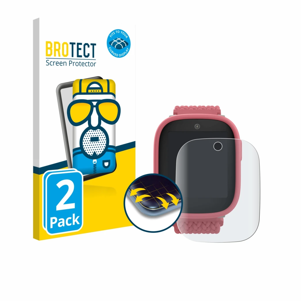 Face avant d’un emballage produit avec le logo de la marque BROTECT. À côté, l’appareil Xplora X6 Play 2025 (2ème génération) 