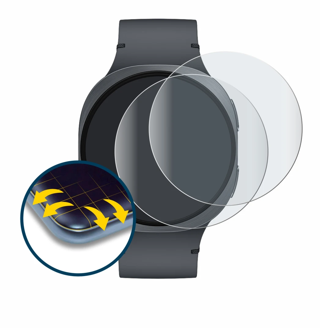 Image de l'appareil Samsung Galaxy Watch 8 (44 mm) avec une grande variété de protections d'écran.