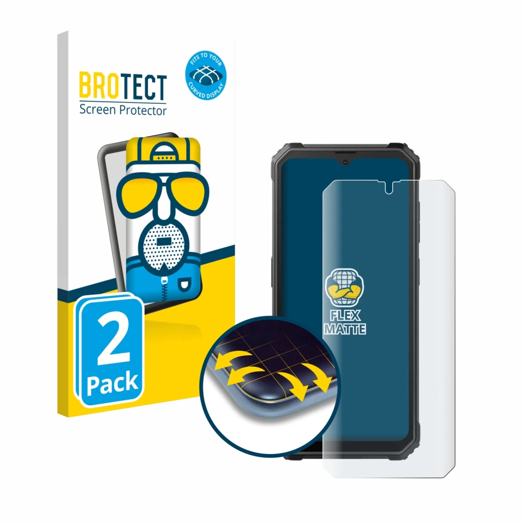 Face avant d’un emballage produit avec le logo de la marque BROTECT. À côté, l’appareil Blackview BV4800 SE est représenté ave