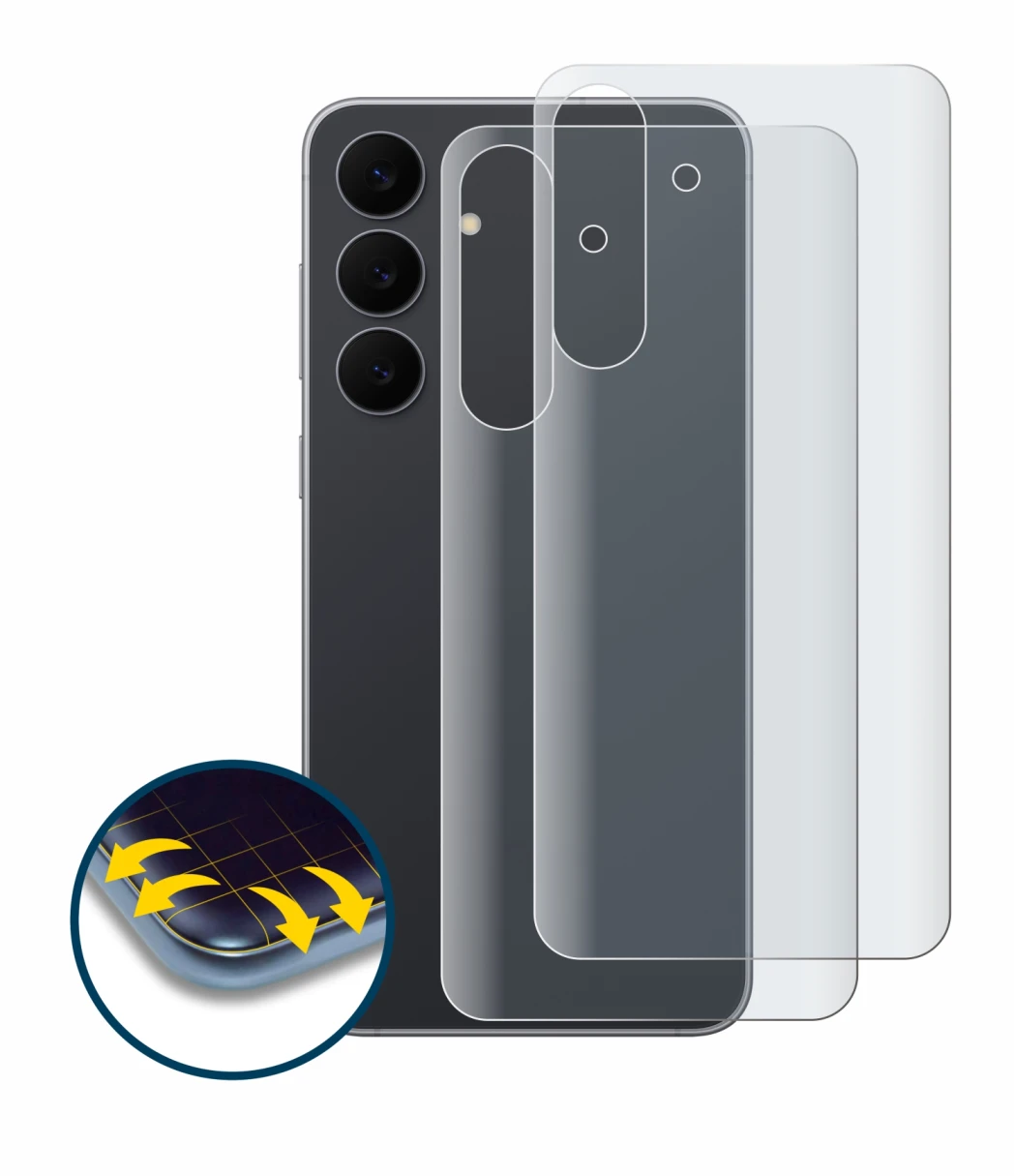 Image de l'appareil Samsung Galaxy S25 FE (Arrière) avec une grande variété de protections d'écran.