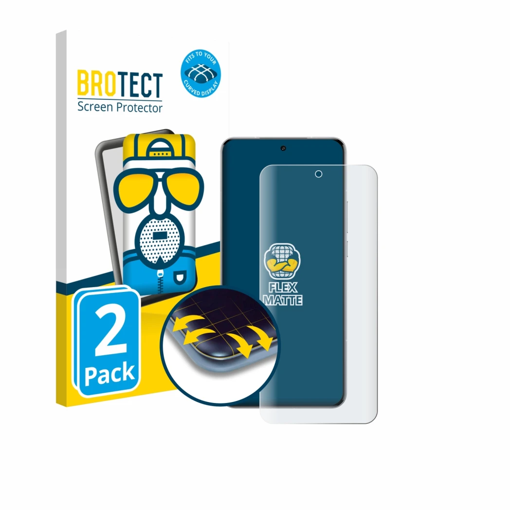 Face avant d’un emballage produit avec le logo de la marque BROTECT. À côté, l’appareil Xiaomi 15 Ultra (case-friendly) est re