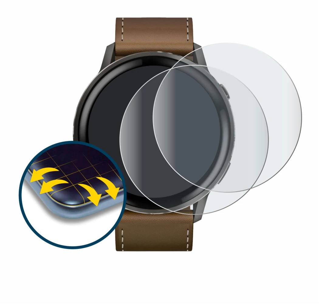 Image de l'appareil Garmin Venu 4 (45 mm) avec une grande variété de protections d'écran.