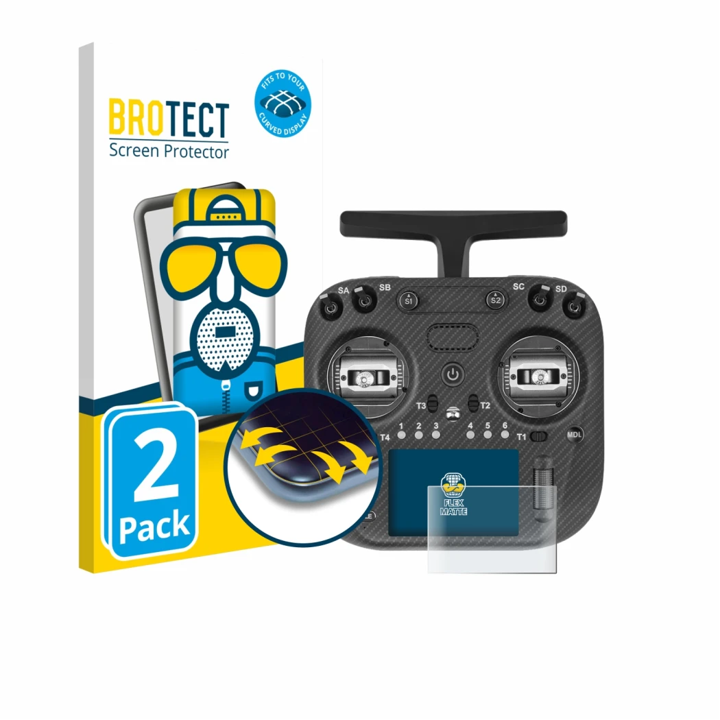 Face avant d’un emballage produit avec le logo de la marque BROTECT. À côté, l’appareil Radiomaster TX15 Max est représenté av