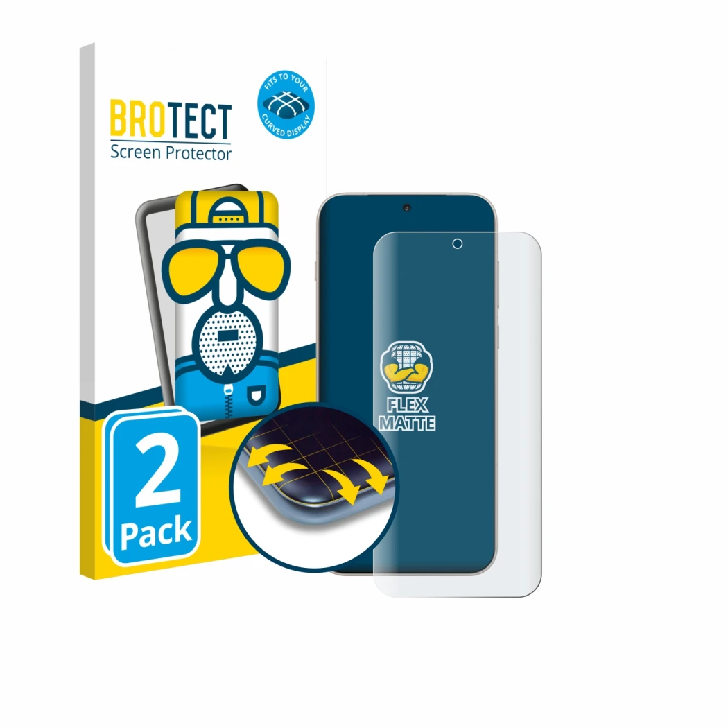 Face avant d’un emballage produit avec le logo de la marque BROTECT. À côté, l’appareil OnePlus 15 est représenté avec la prot