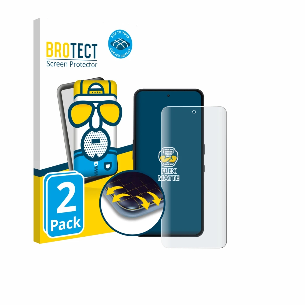 Face avant d’un emballage produit avec le logo de la marque BROTECT. À côté, l’appareil Nothing Phone (3a) Lite est représenté