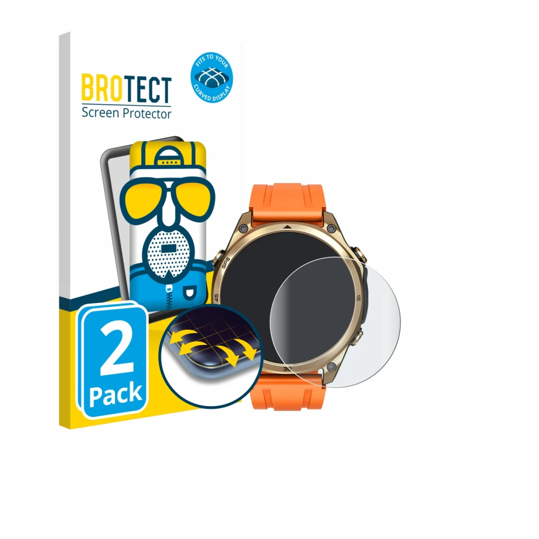 Face avant d’un emballage produit avec le logo de la marque BROTECT. À côté, l’appareil Doogee Anywise W1 est représenté avec