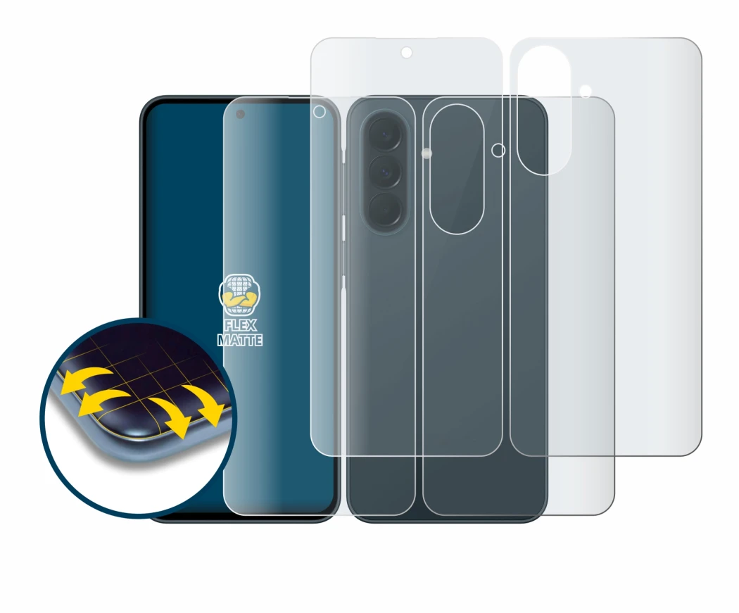 Image de l'appareil Samsung Galaxy A37 5G (Avant+Arrière) avec une grande variété de protections d'écran.