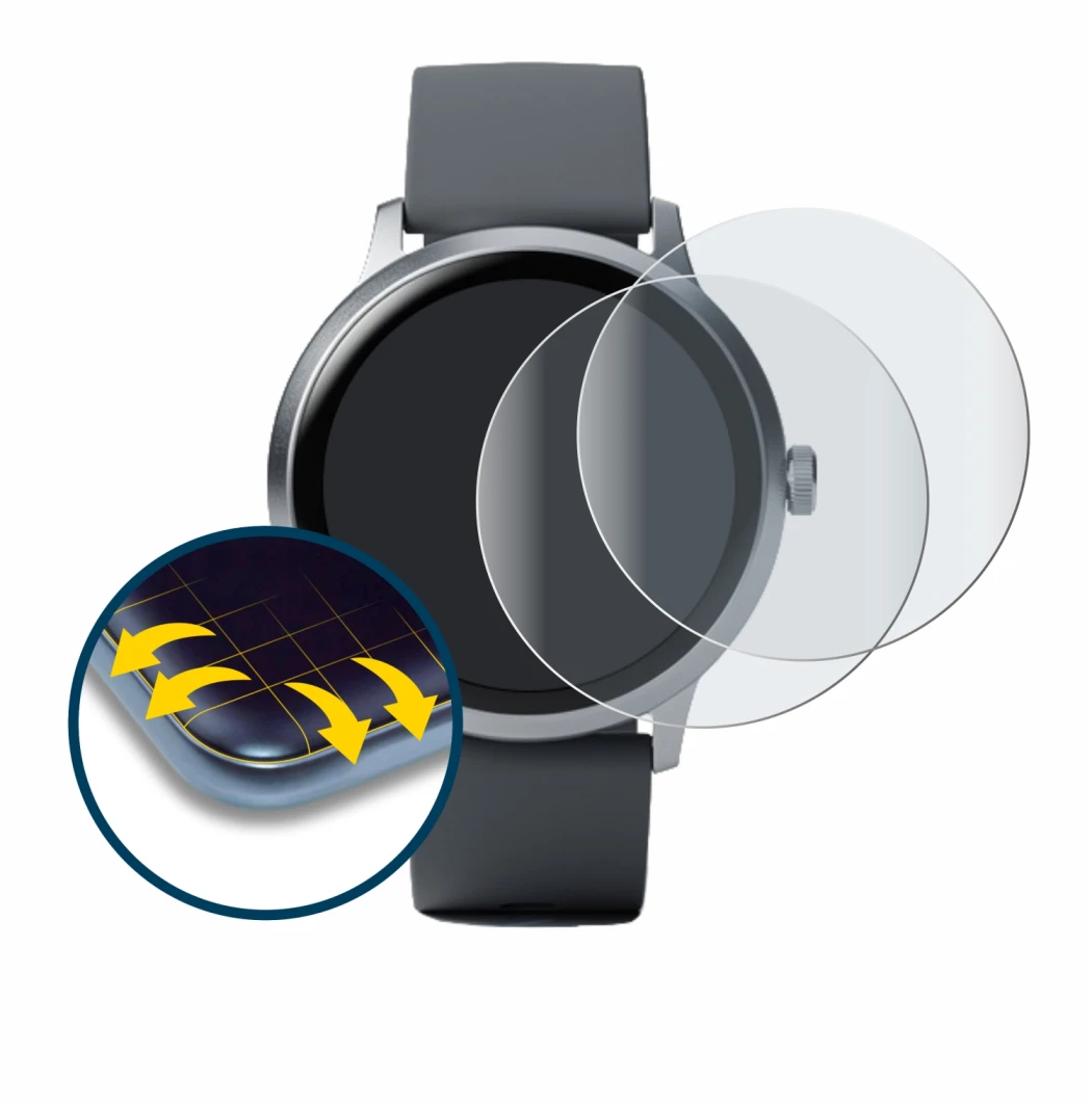 Image de l'appareil Pebble Round 2 avec une grande variété de protections d'écran.