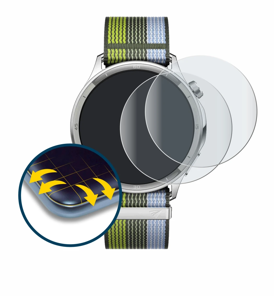 Image de l'appareil Oppo Watch S avec une grande variété de protections d'écran.