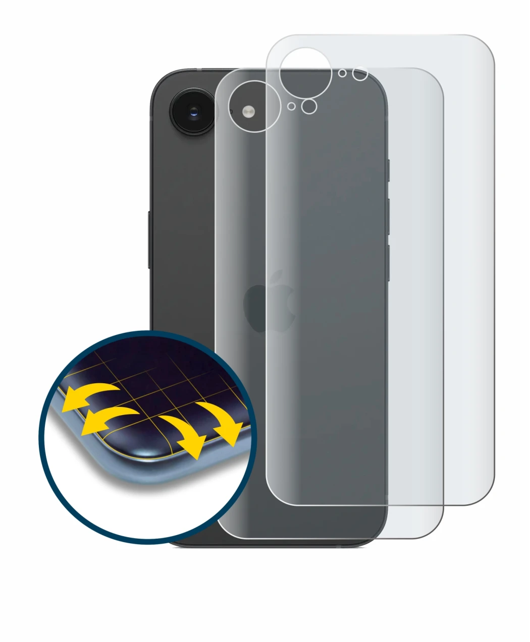 Image de l'appareil Apple iPhone 17e (Arrière) avec une grande variété de protections d'écran.