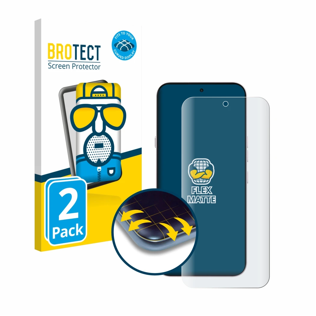 Face avant d’un emballage produit avec le logo de la marque BROTECT. À côté, l’appareil Nothing Phone (4a) Pro est représenté 