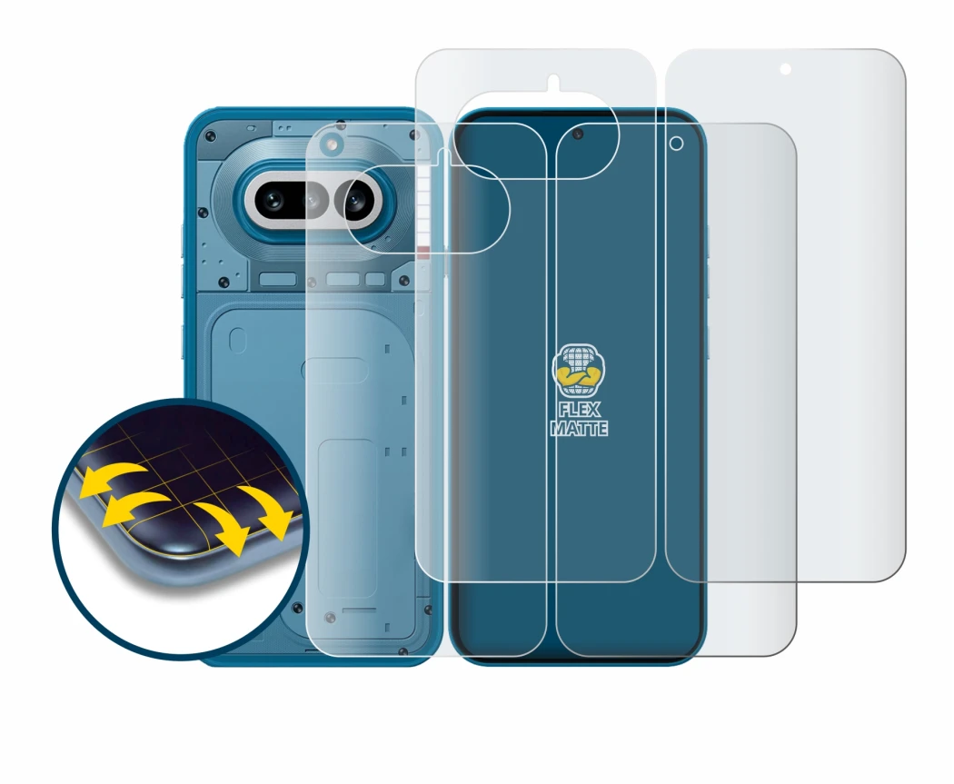 Image de l'appareil Nothing Phone (4a) (Avant+Arrière) avec une grande variété de protections d'écran.