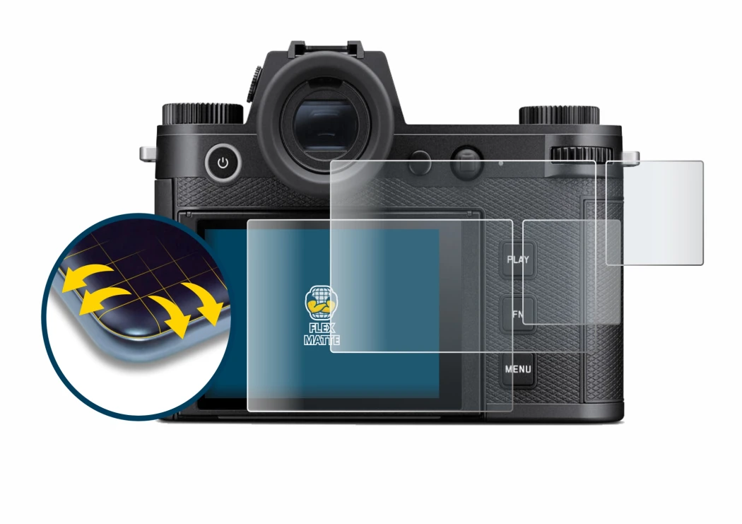 Image de l'appareil Leica SL3-P (Affichage + affichage des épaules) avec une grande variété de protections d'écran.