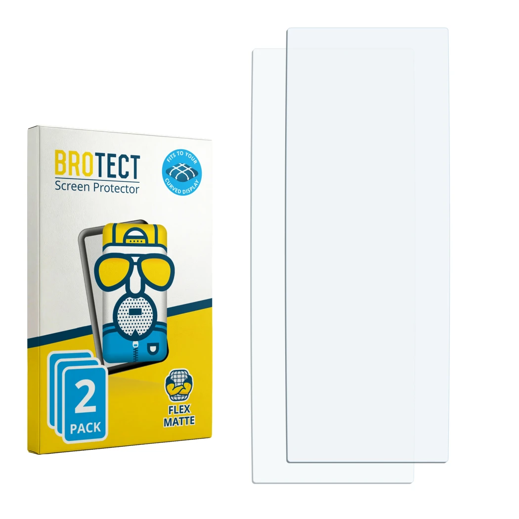 Face avant d’un emballage produit avec le logo de la marque BROTECT. À côté se trouve la protection d’écran correspondante.