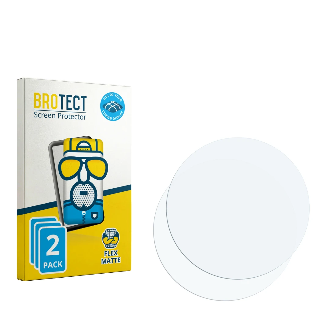 Face avant d’un emballage produit avec le logo de la marque BROTECT. À côté se trouve la protection d’écran correspondante.