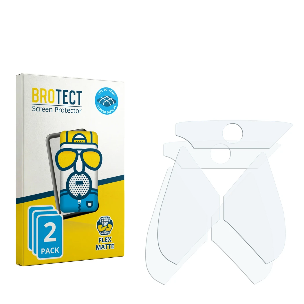 Face avant d’un emballage produit avec le logo de la marque BROTECT. À côté se trouve la protection d’écran correspondante.