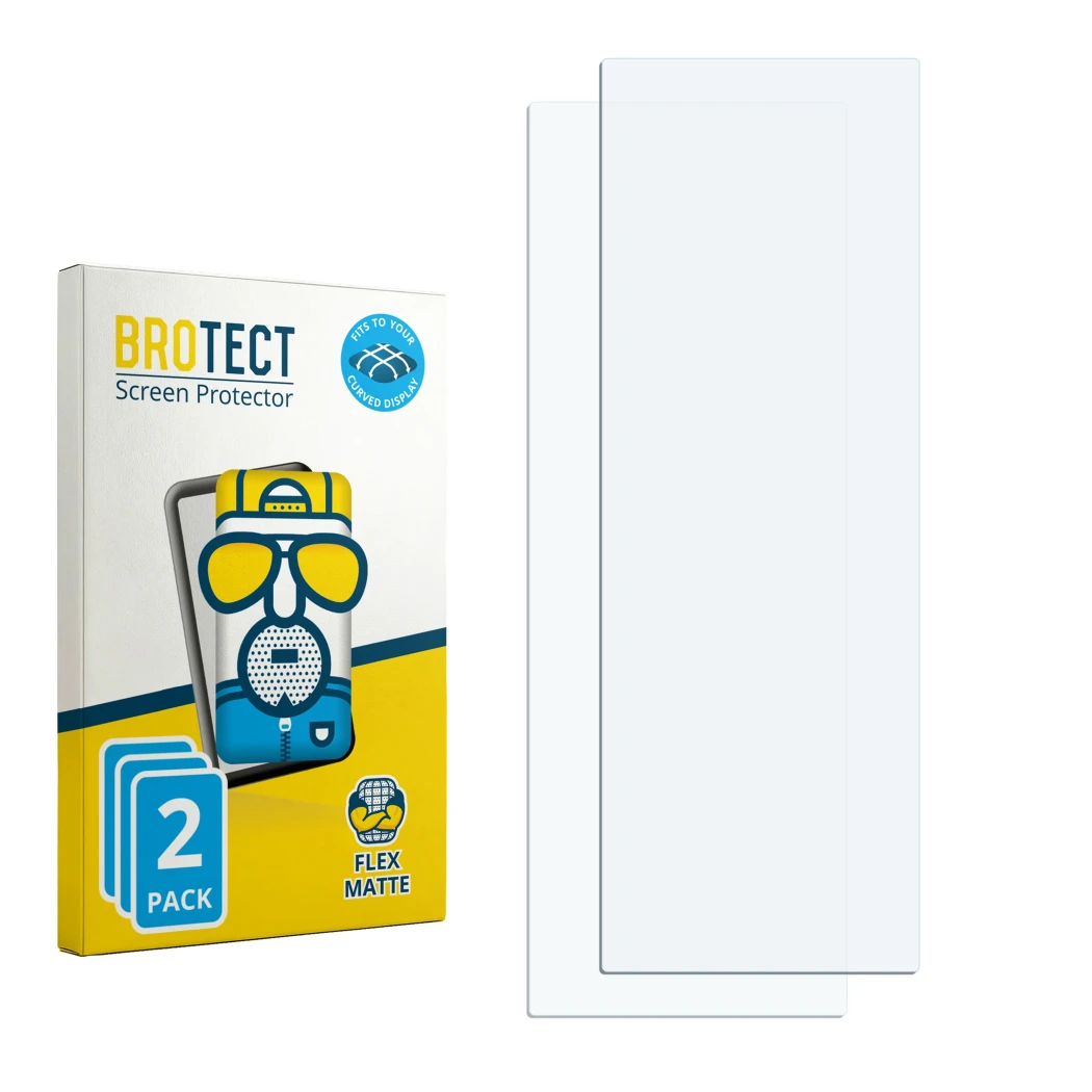 Face avant d’un emballage produit avec le logo de la marque BROTECT. À côté se trouve la protection d’écran correspondante.