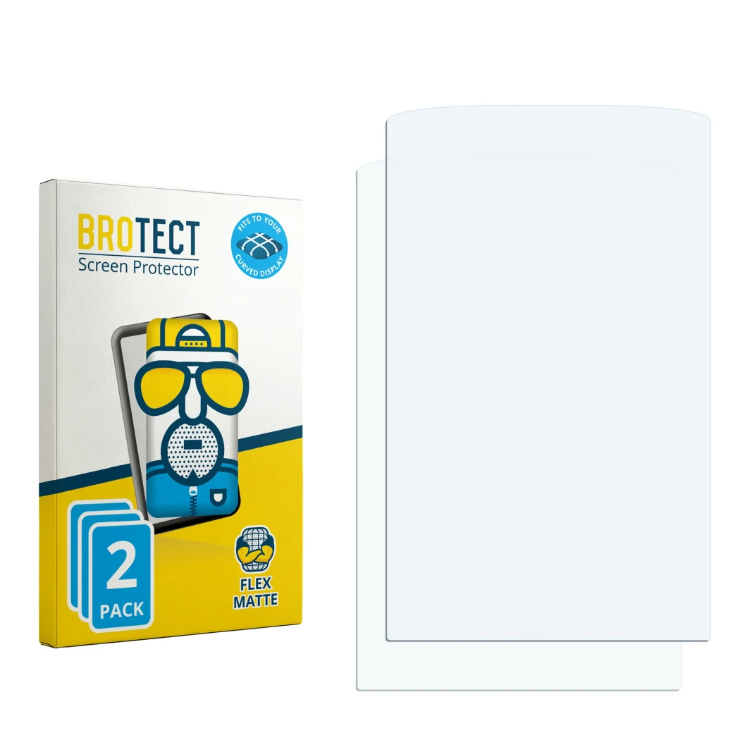 Face avant d’un emballage produit avec le logo de la marque BROTECT. À côté se trouve la protection d’écran correspondante.