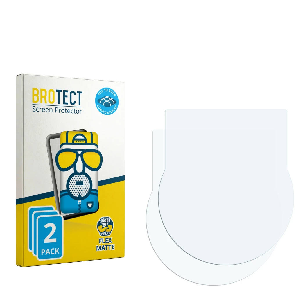 Face avant d’un emballage produit avec le logo de la marque BROTECT. À côté se trouve la protection d’écran correspondante.