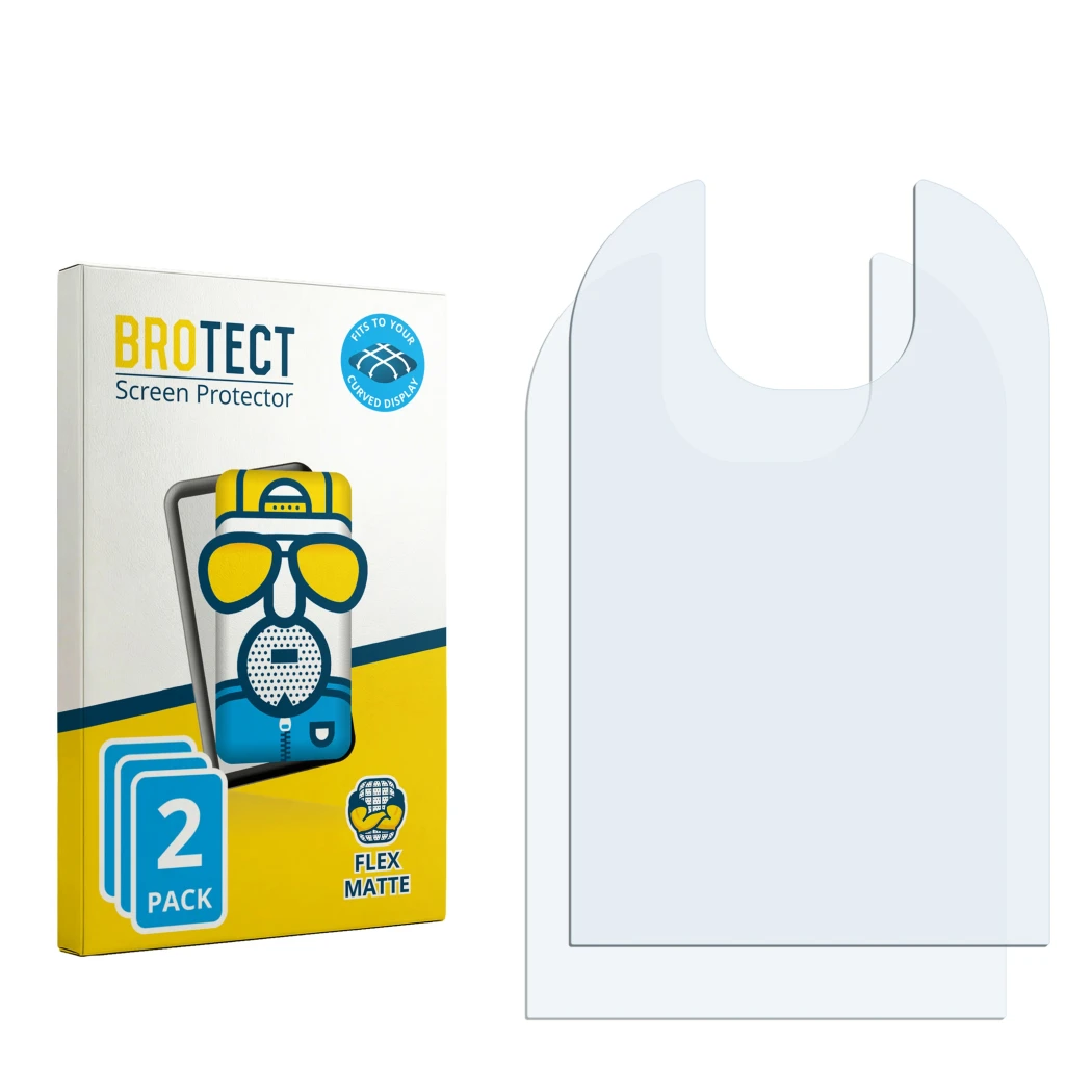 Face avant d’un emballage produit avec le logo de la marque BROTECT. À côté se trouve la protection d’écran correspondante.