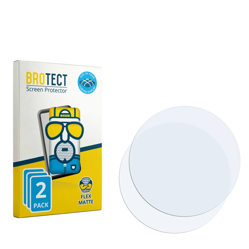 Face avant d’un emballage produit avec le logo de la marque BROTECT. À côté se trouve la protection d’écran correspondante.